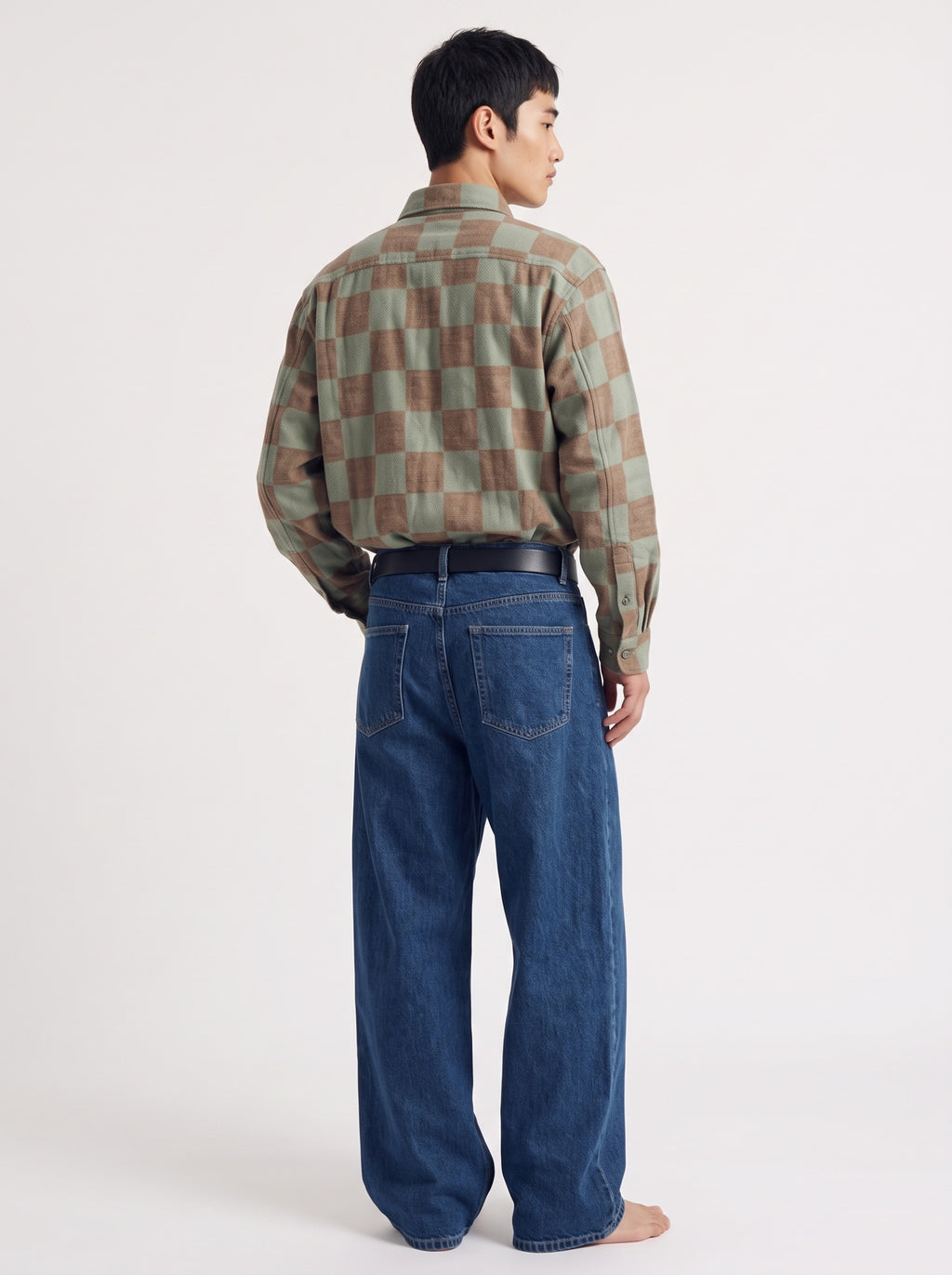 Checkered Cotton Long Sleeve Shirt – Green Brown
