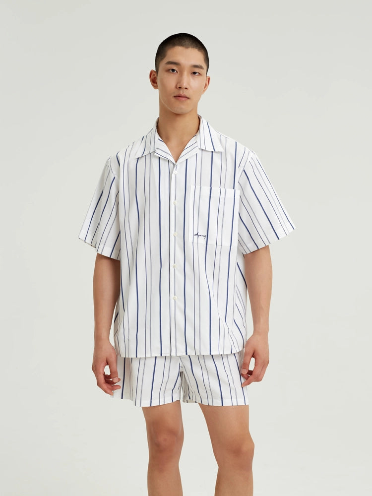 White & Navy Stripe Cotton Shirt