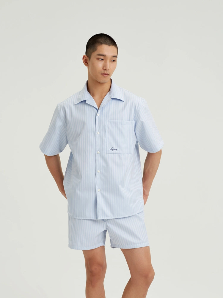 Sky Herringbone Cotton Shirt