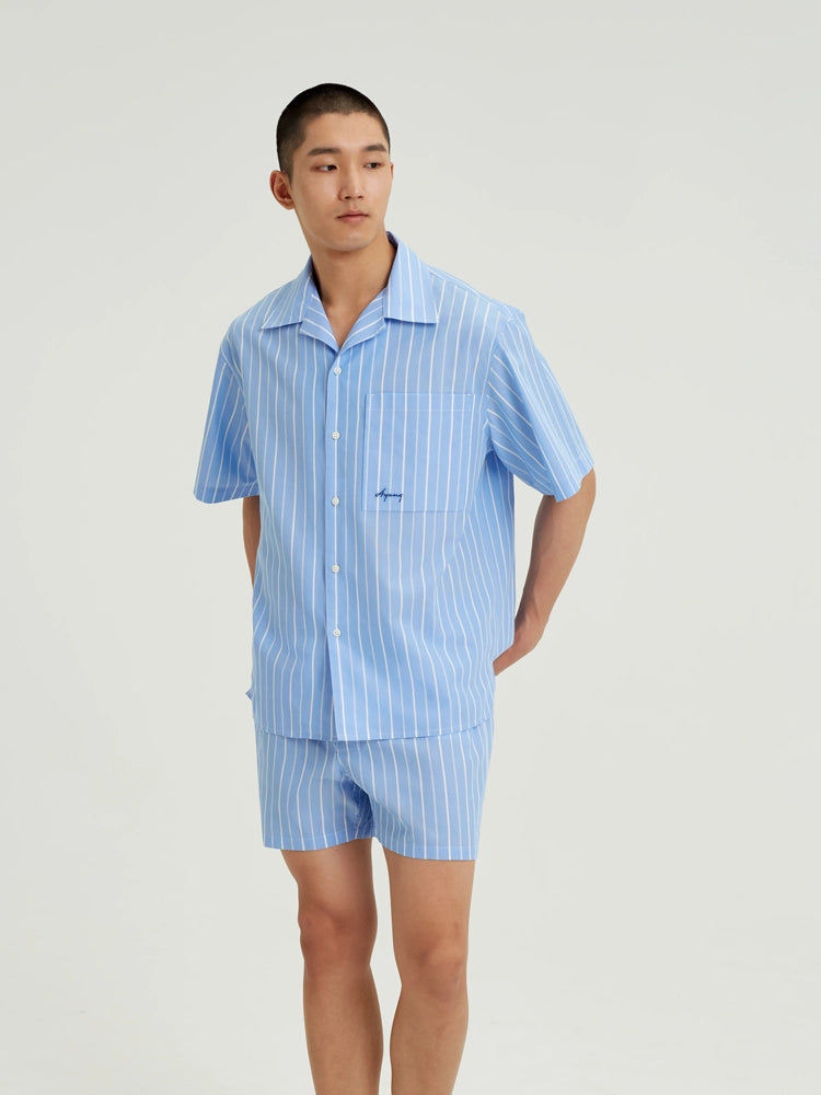 Sky Blue Tencel Stripe Cotton Shirt