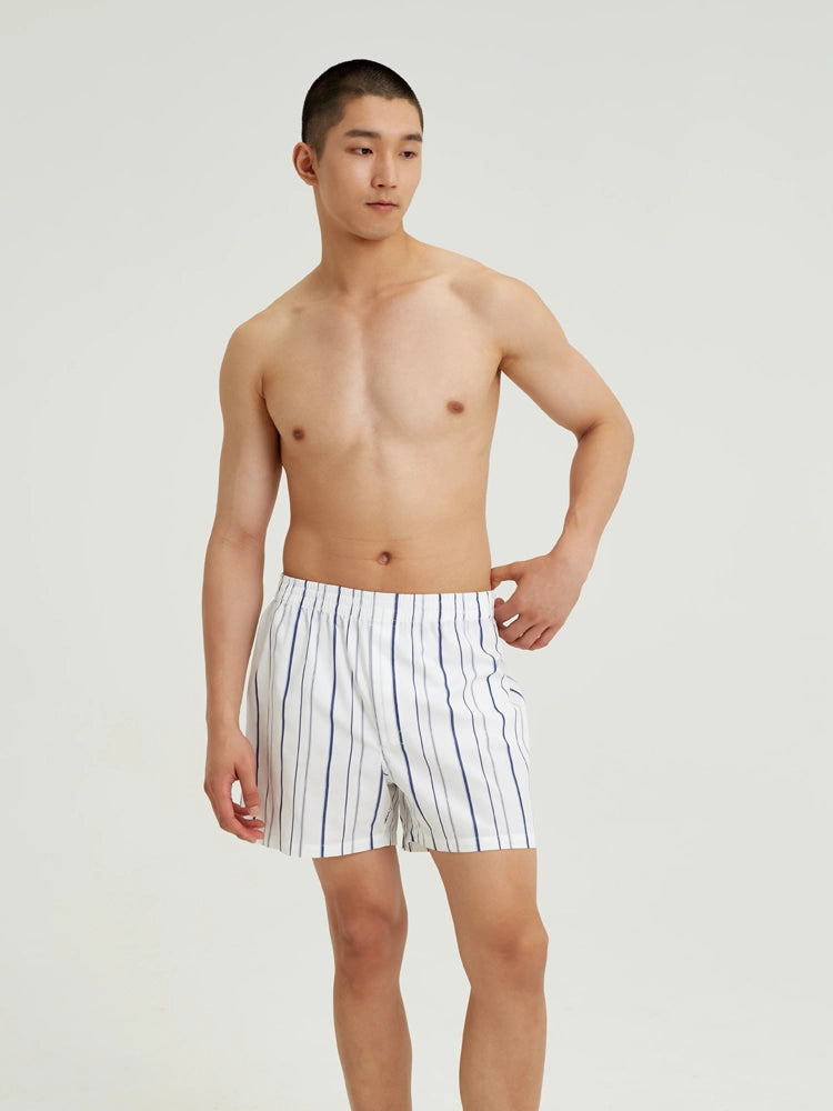 White & Navy Stripe Cotton Boxer Shorts