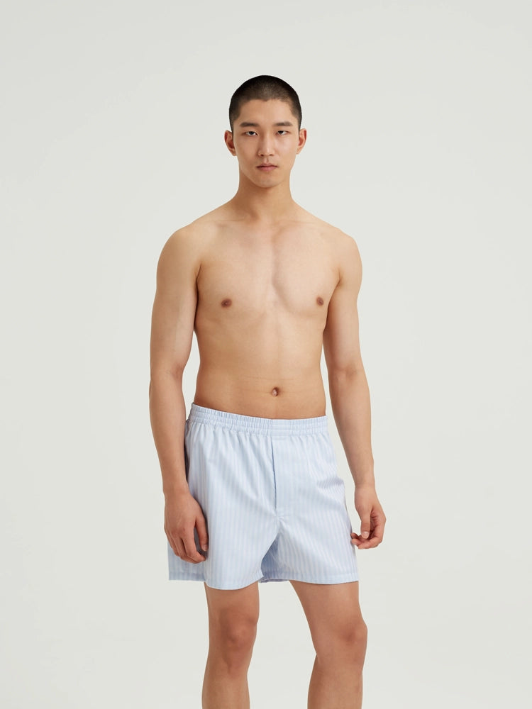 Sky Herringbone Cotton Boxer Shorts