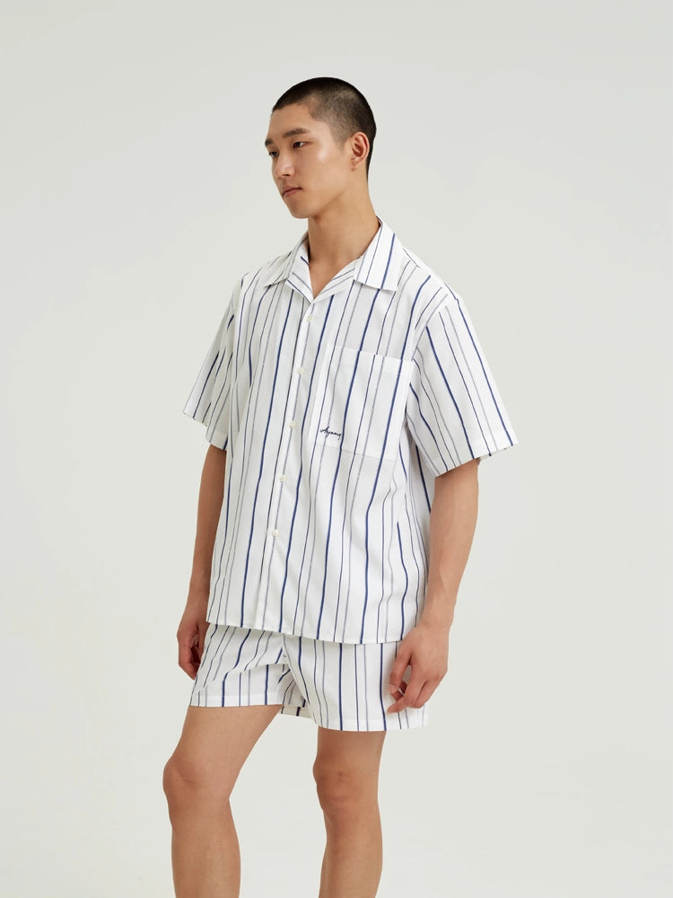 White & Navy Stripe Cotton Shirt