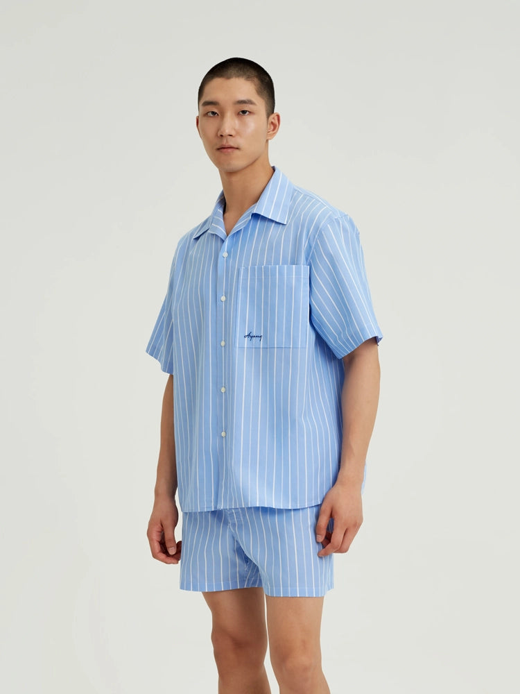 Sky Blue Tencel Stripe Cotton Shirt