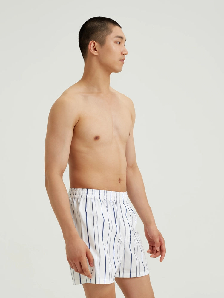 White & Navy Stripe Cotton Boxer Shorts