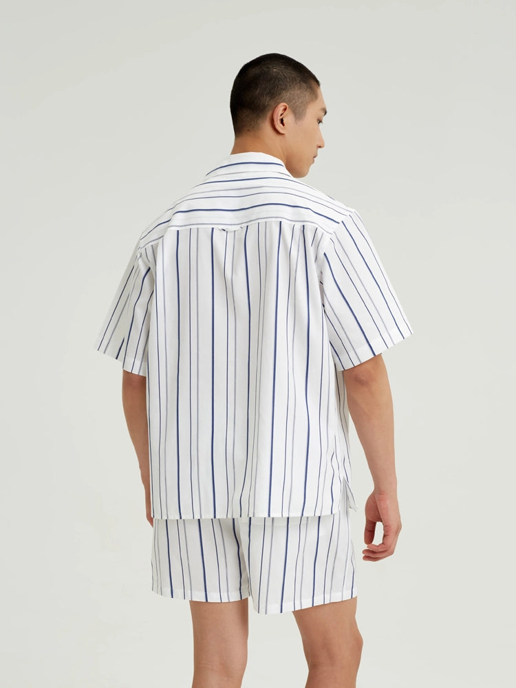 White & Navy Stripe Cotton Shirt