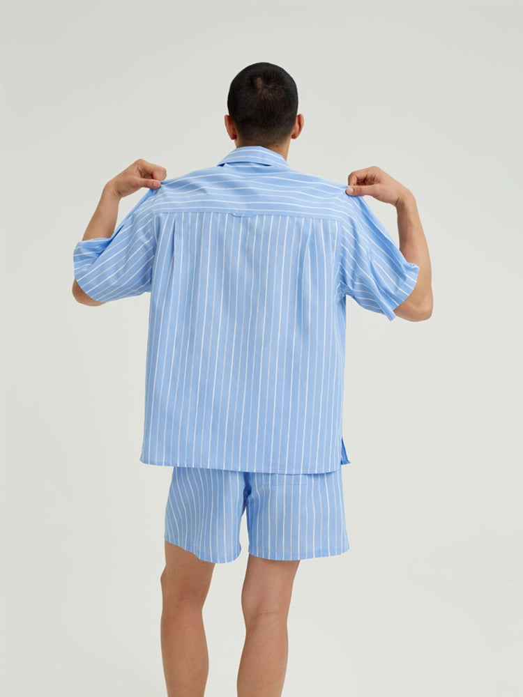 Sky Blue Tencel Stripe Cotton Shirt