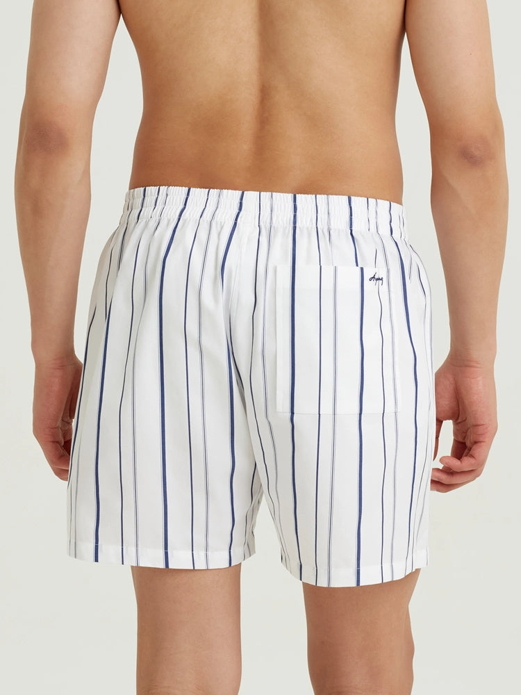 White & Navy Stripe Cotton Boxer Shorts