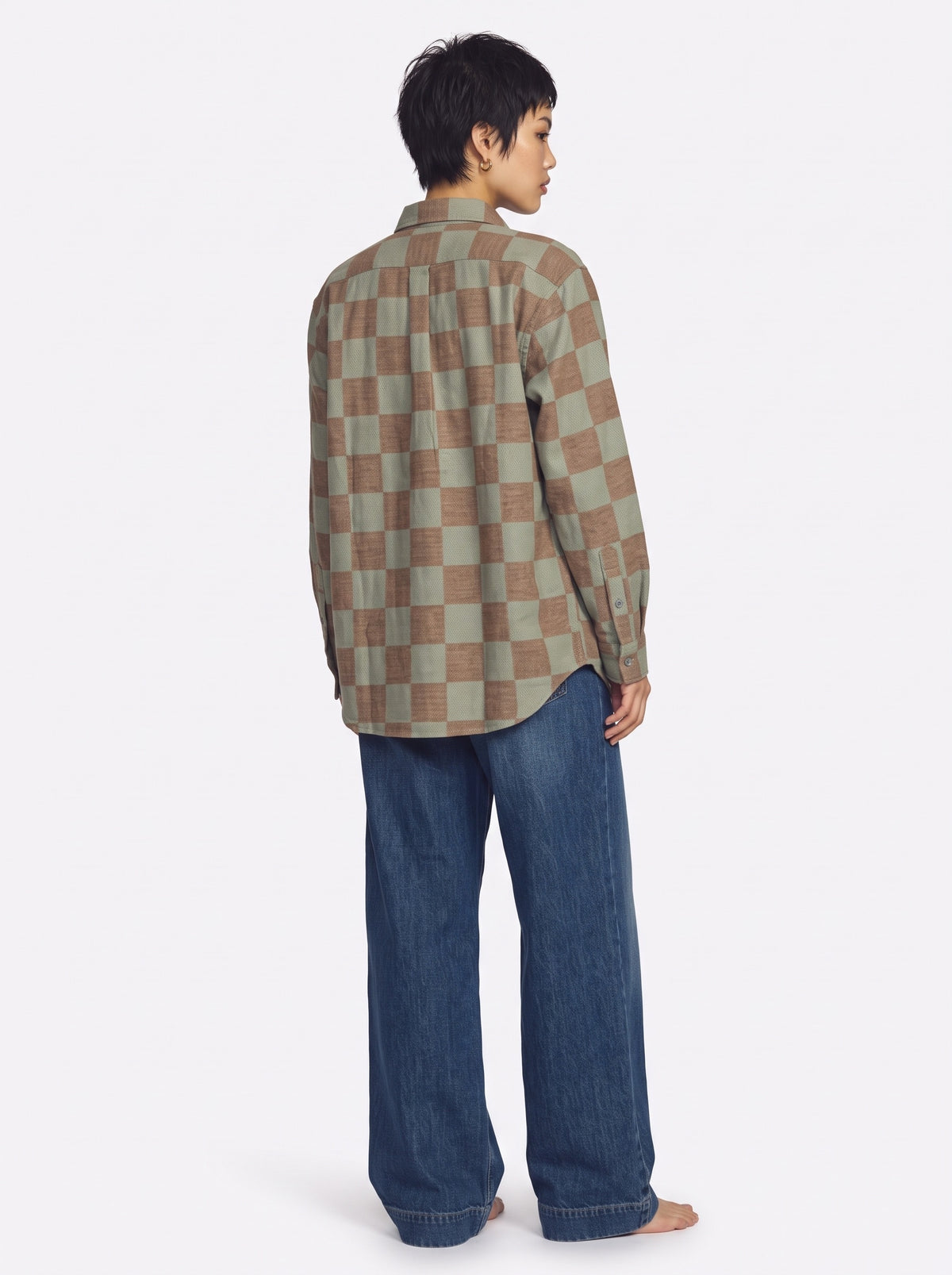 Checkered Cotton Long Sleeve Shirt – Green Brown