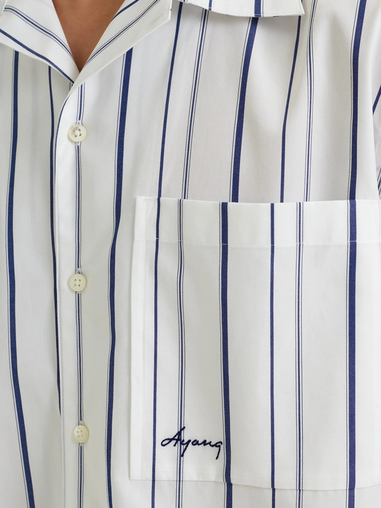 White & Navy Stripe Cotton Shirt