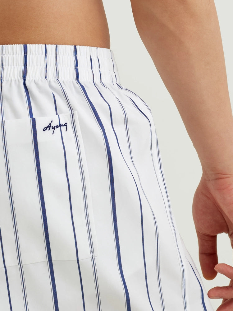 White & Navy Stripe Cotton Boxer Shorts