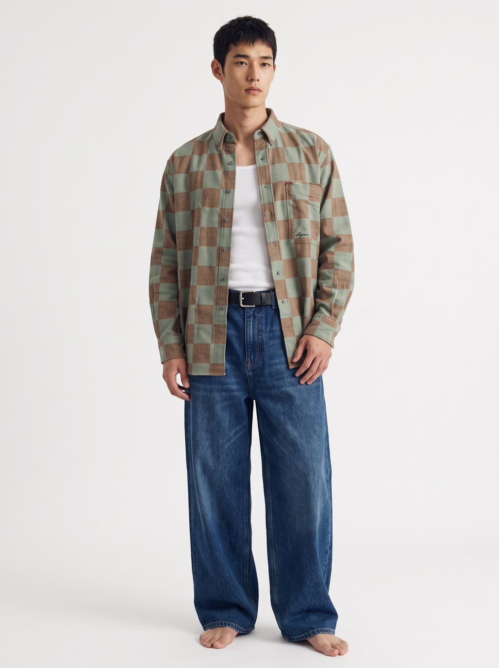 Checkered Cotton Long Sleeve Shirt – Green Brown