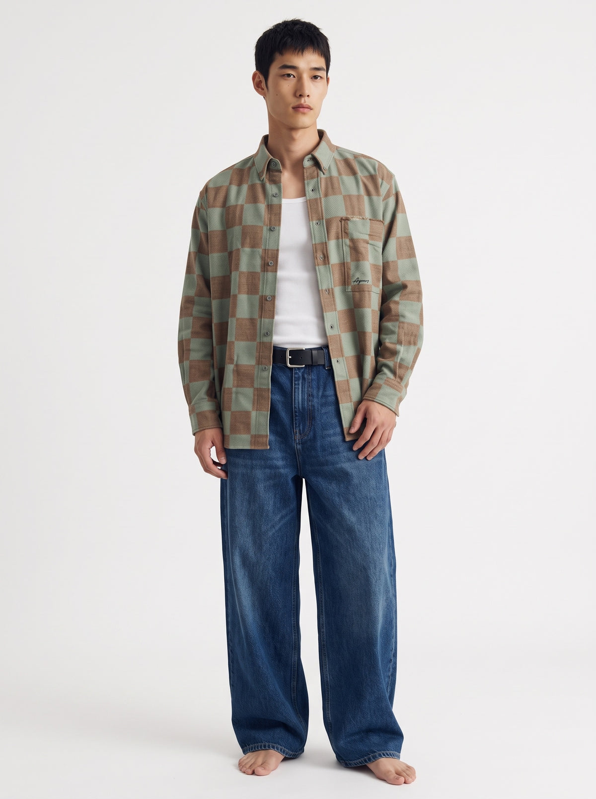 Checkered Cotton Long Sleeve Shirt – Green Brown