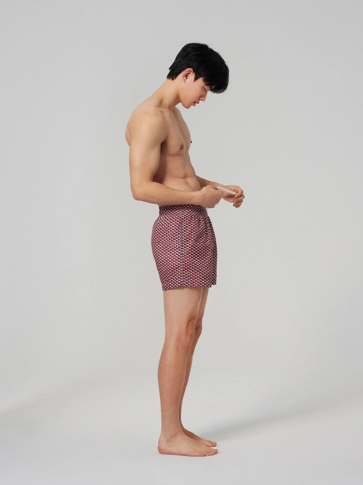 Red Geo Print Swim Shorts