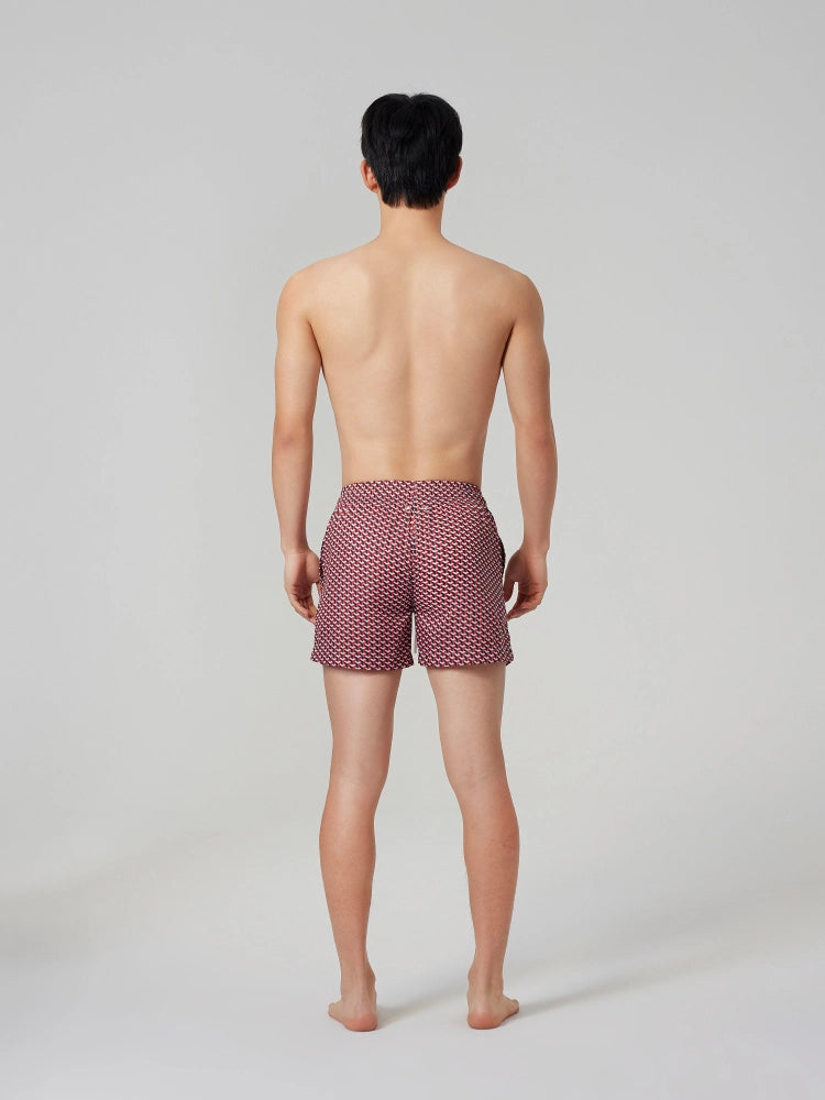 Red Geo Print Swim Shorts