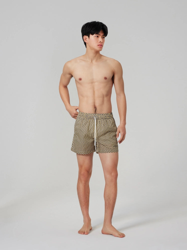 Golden Geo Print Swim Shorts