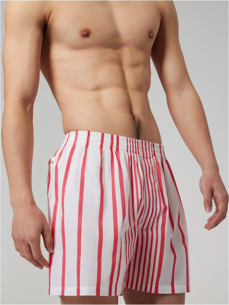 Red Stripe Cotton Boxer Shorts
