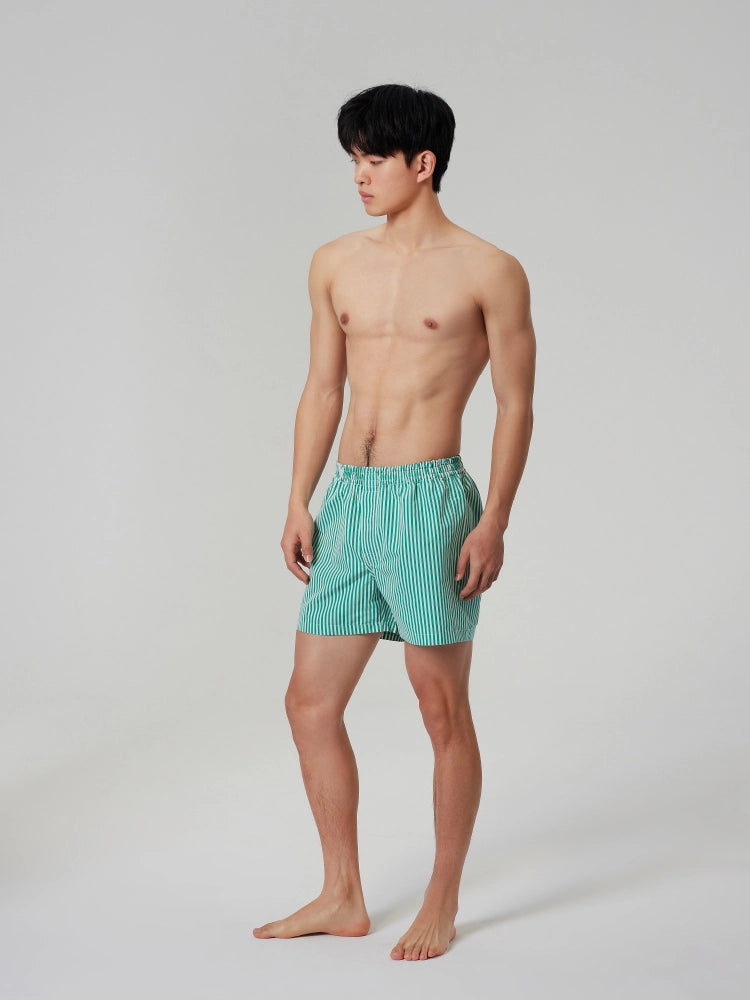 Green Stripe Cotton Boxer Shorts