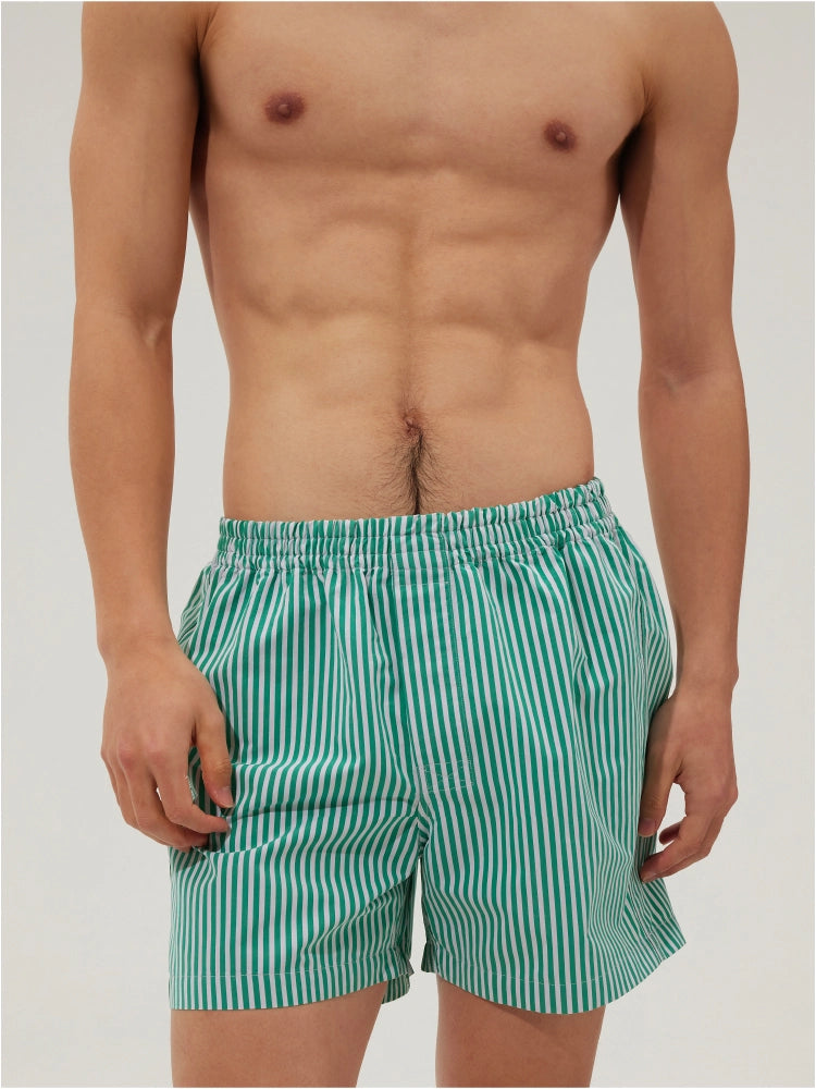 Green Stripe Cotton Boxer Shorts