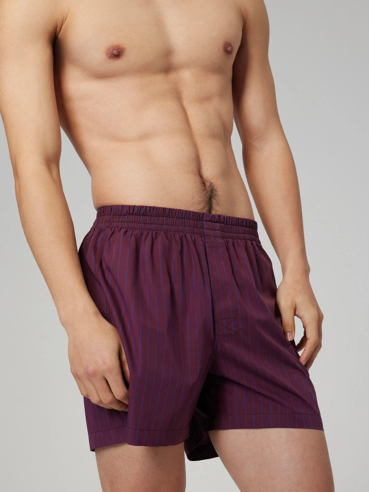 Wine Stripe Cotton Boxer Shorts
