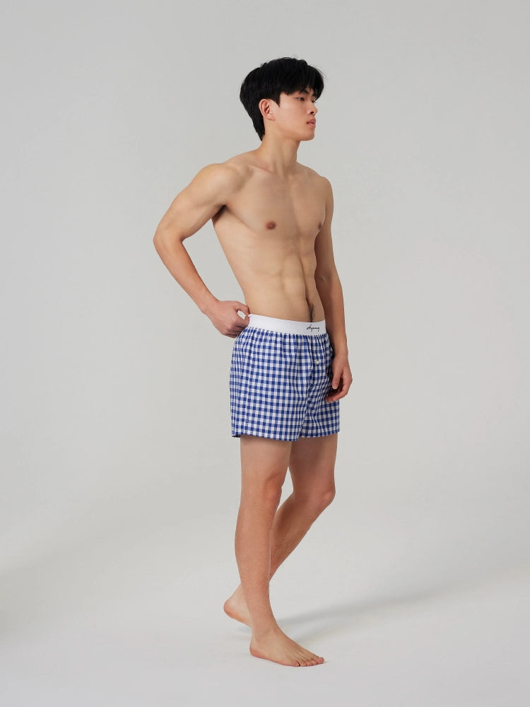 Blue Gingham Cotton Boxers