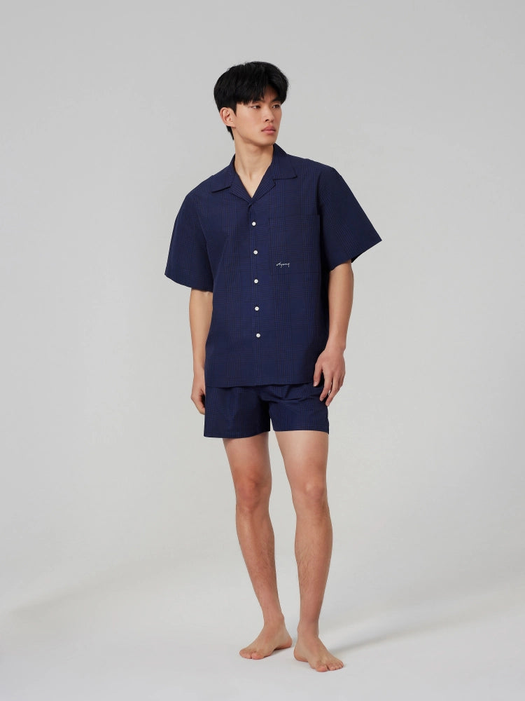 Navy Houndstooth Cotton Shirt