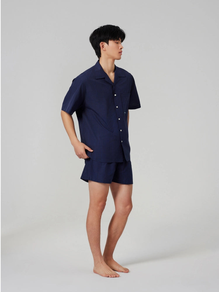 Navy Houndstooth Cotton Shirt