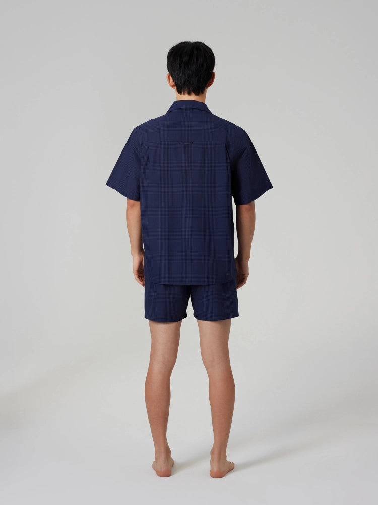 Navy Houndstooth Cotton Shirt
