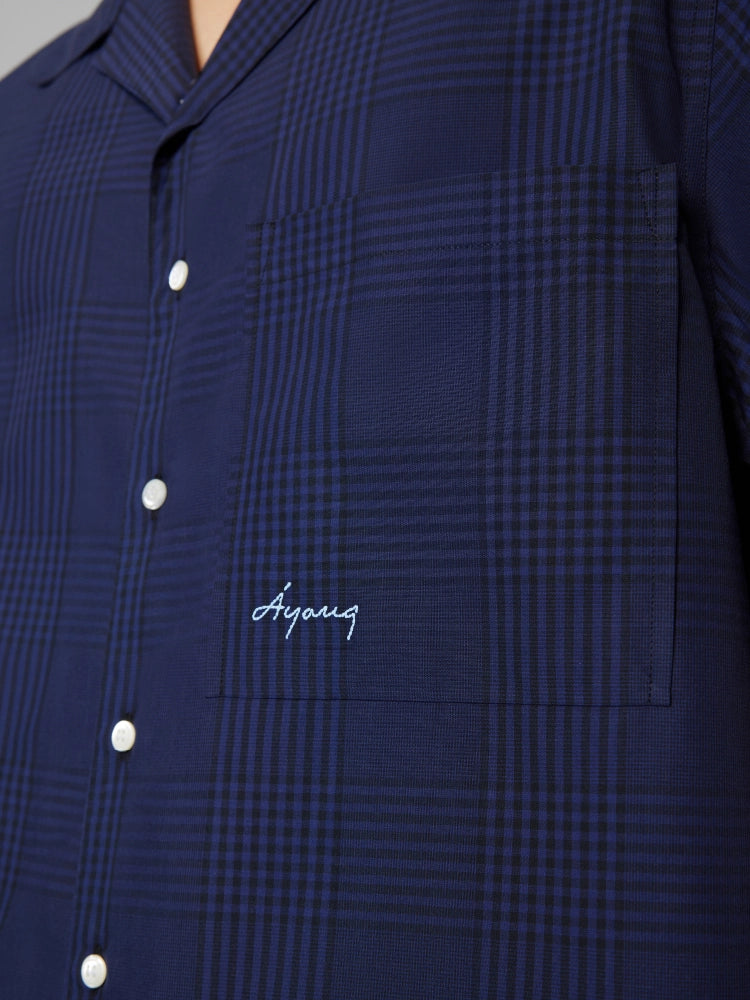 Navy Houndstooth Cotton Shirt