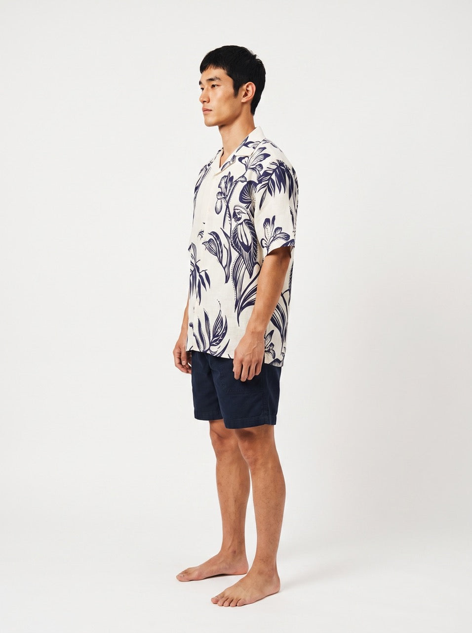 Botanical Print Linen Cuban Collar Shirt