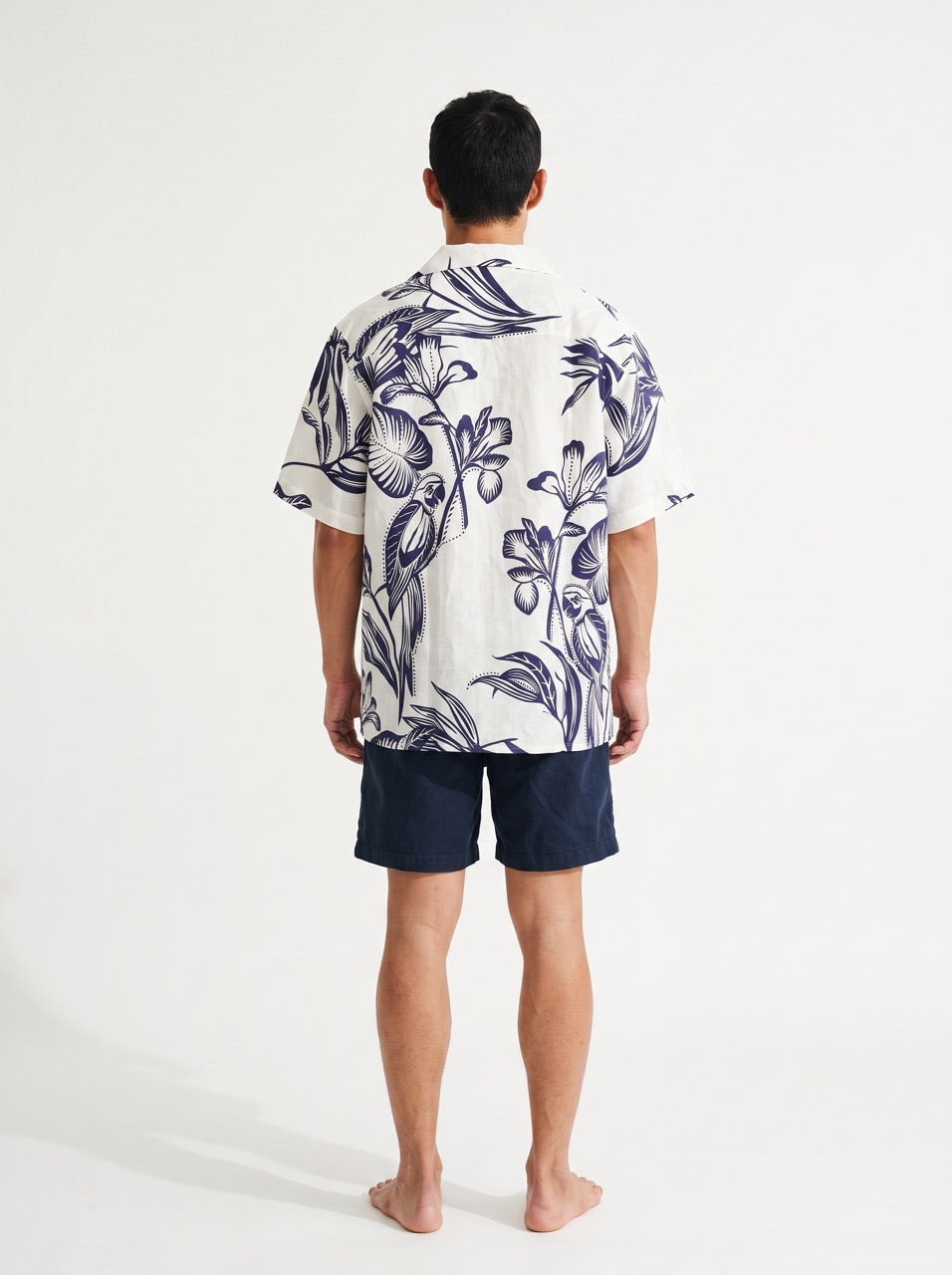 Botanical Print Linen Cuban Collar Shirt