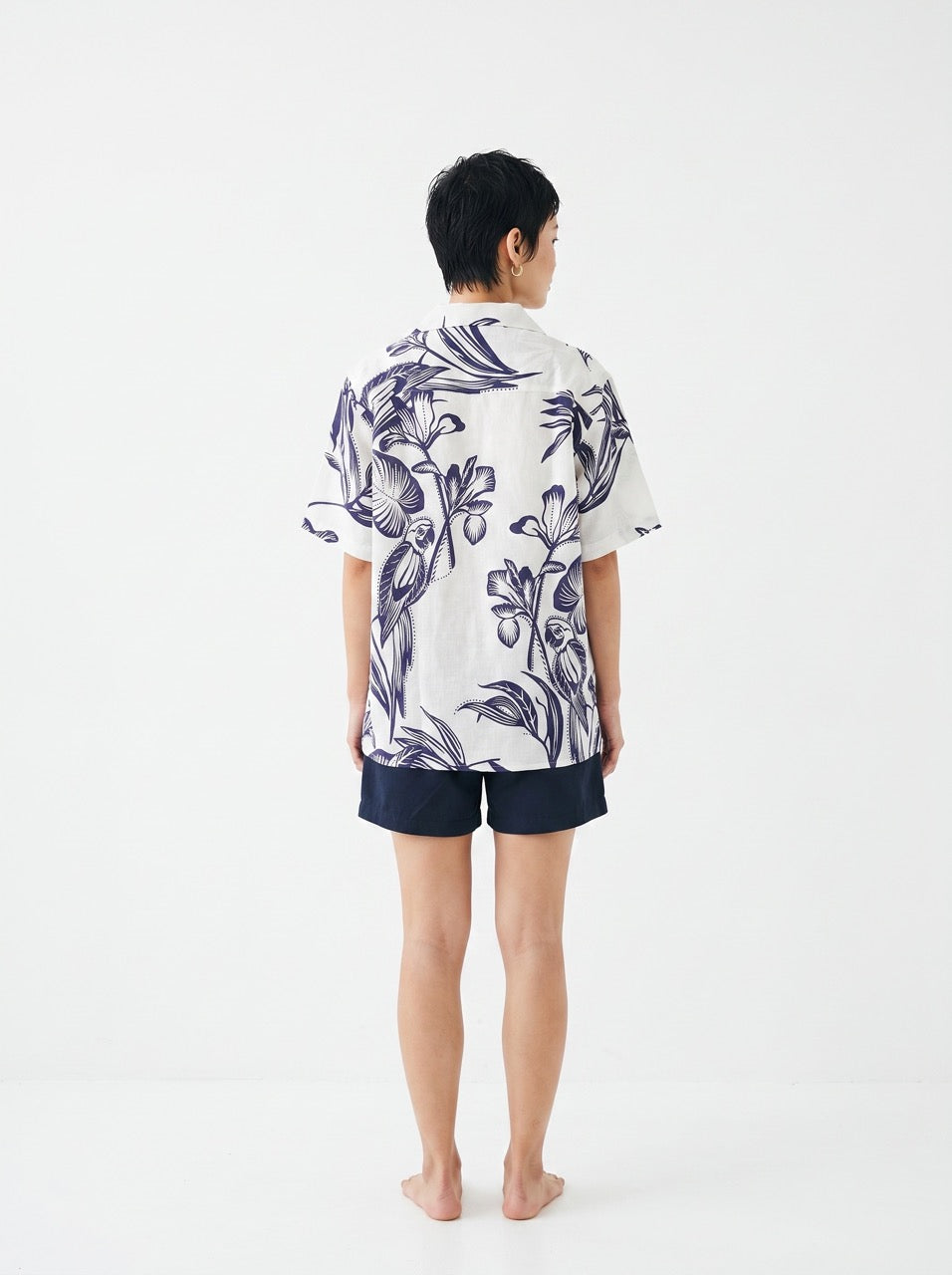 Botanical Print Linen Cuban Collar Shirt