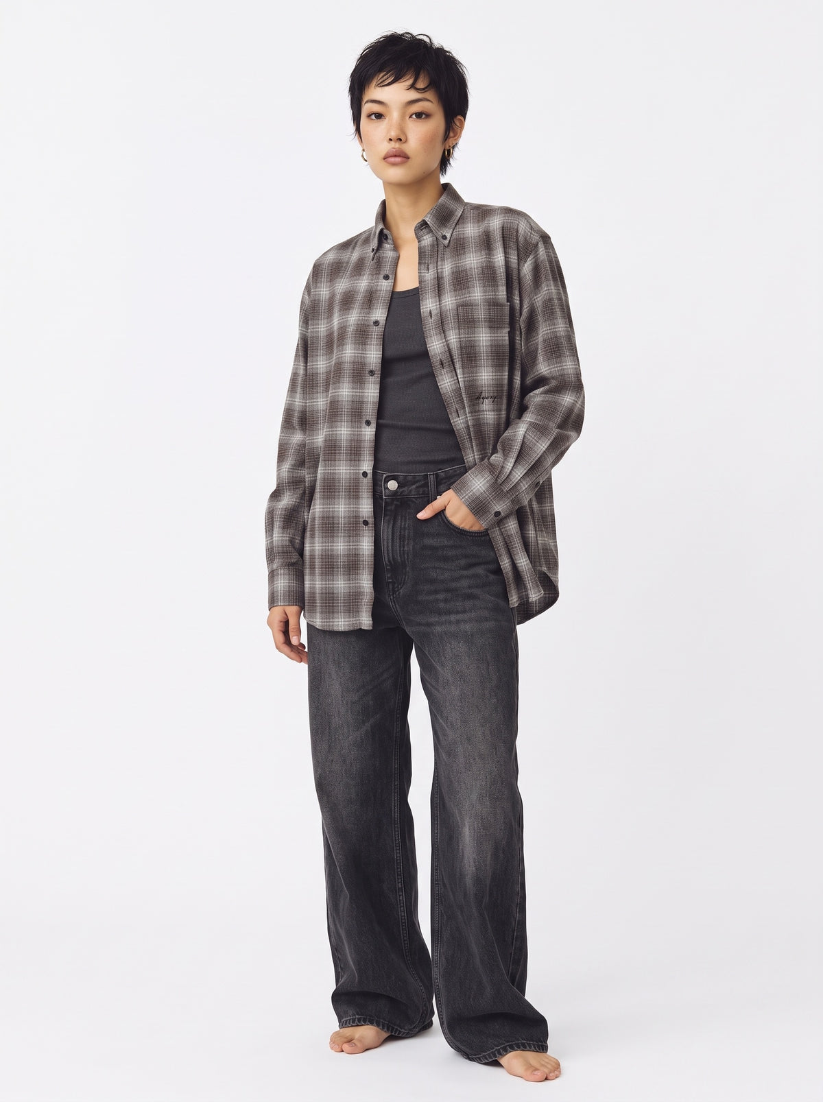 Checkered Cotton Long Sleeve Shirt – Brown White