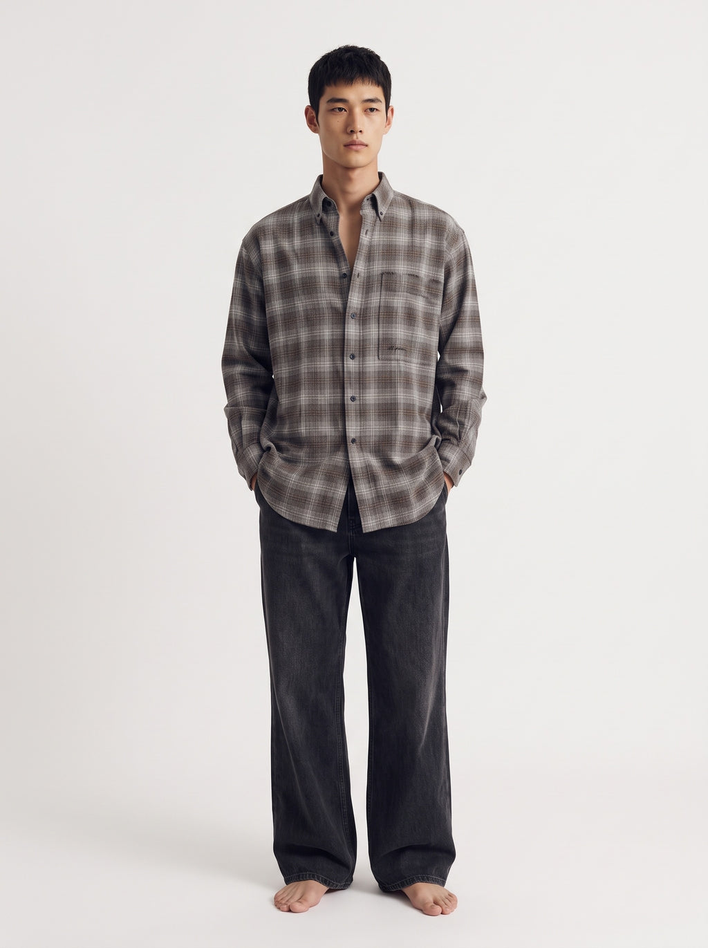 Checkered Cotton Long Sleeve Shirt – Brown White