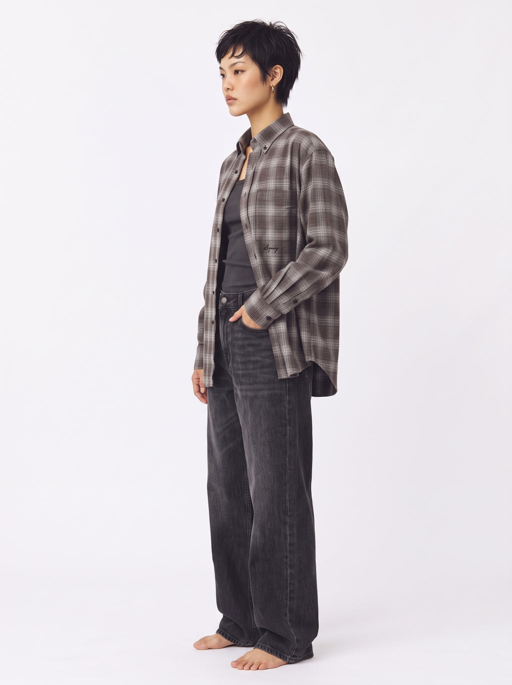 Checkered Cotton Long Sleeve Shirt – Brown White