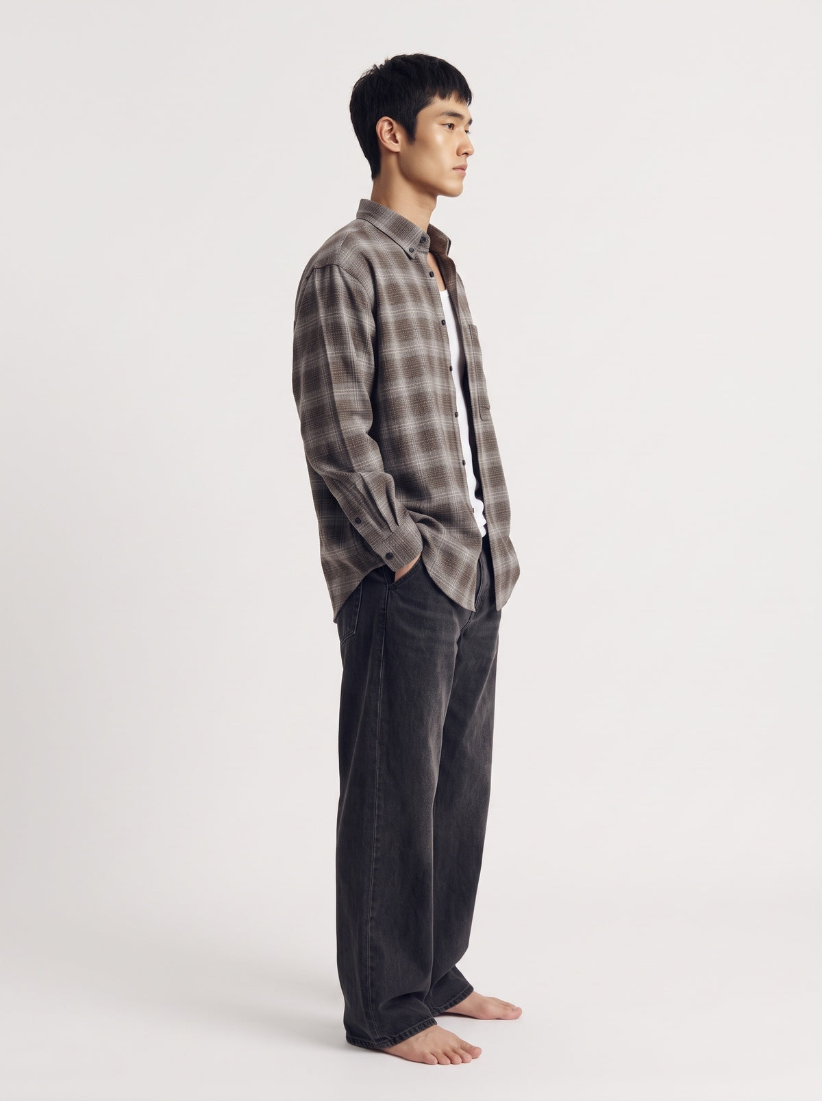 Checkered Cotton Long Sleeve Shirt – Brown White