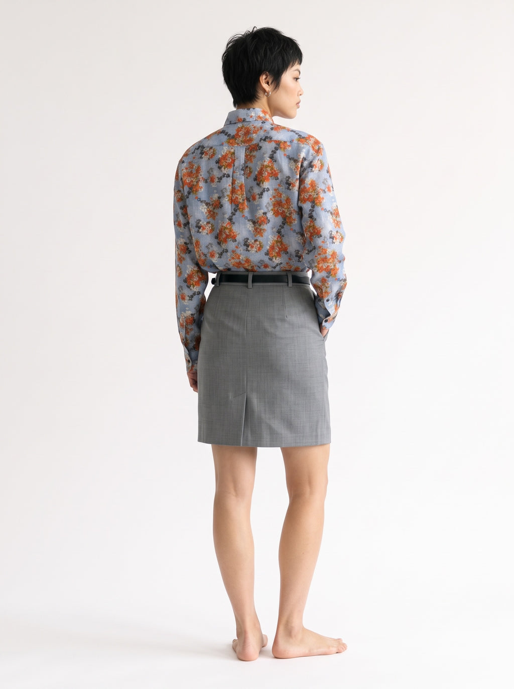 Floral Print Linen Long Sleeve Shirt – Blue Orange