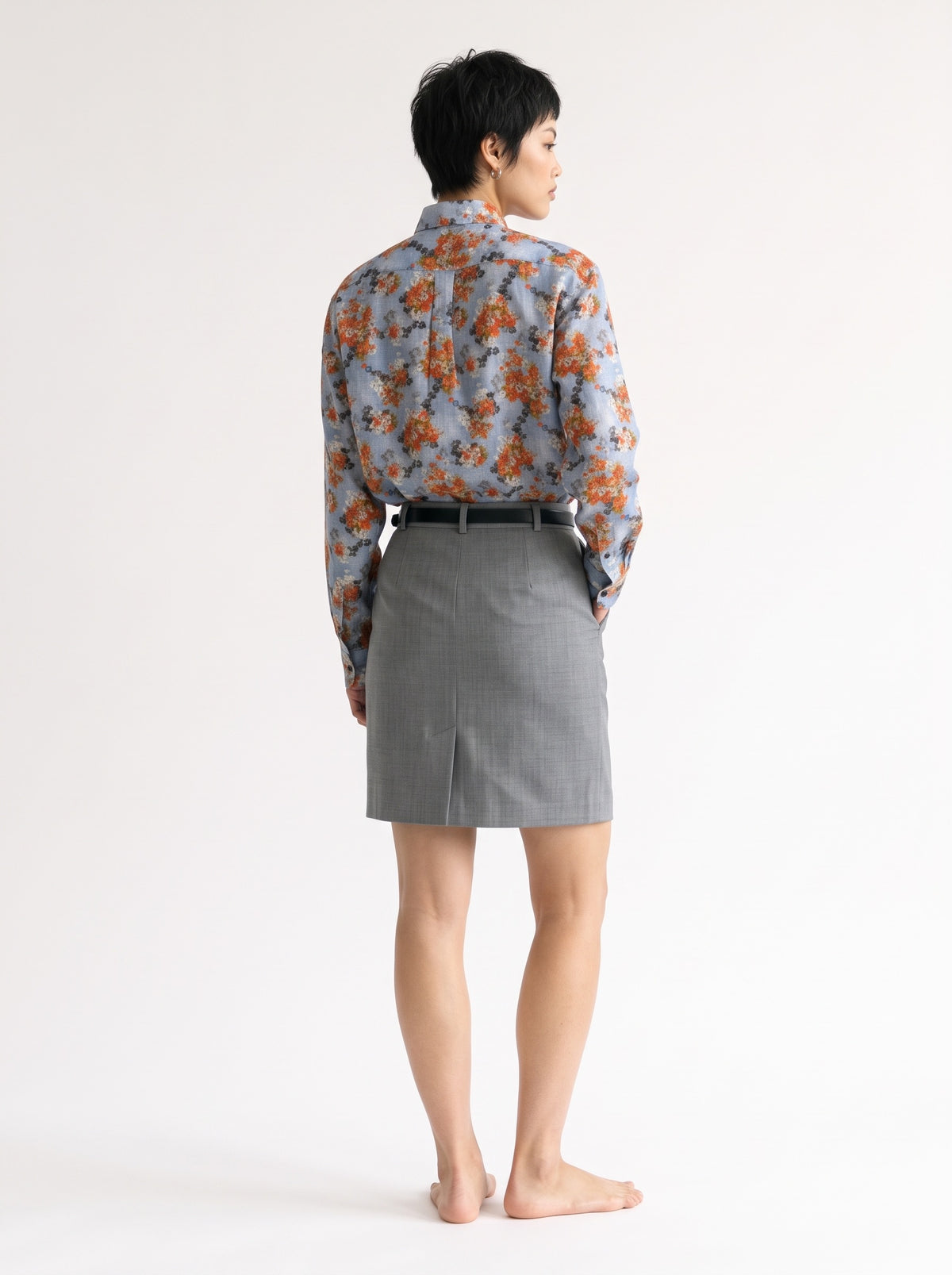 Floral Print Linen Long Sleeve Shirt – Blue Orange