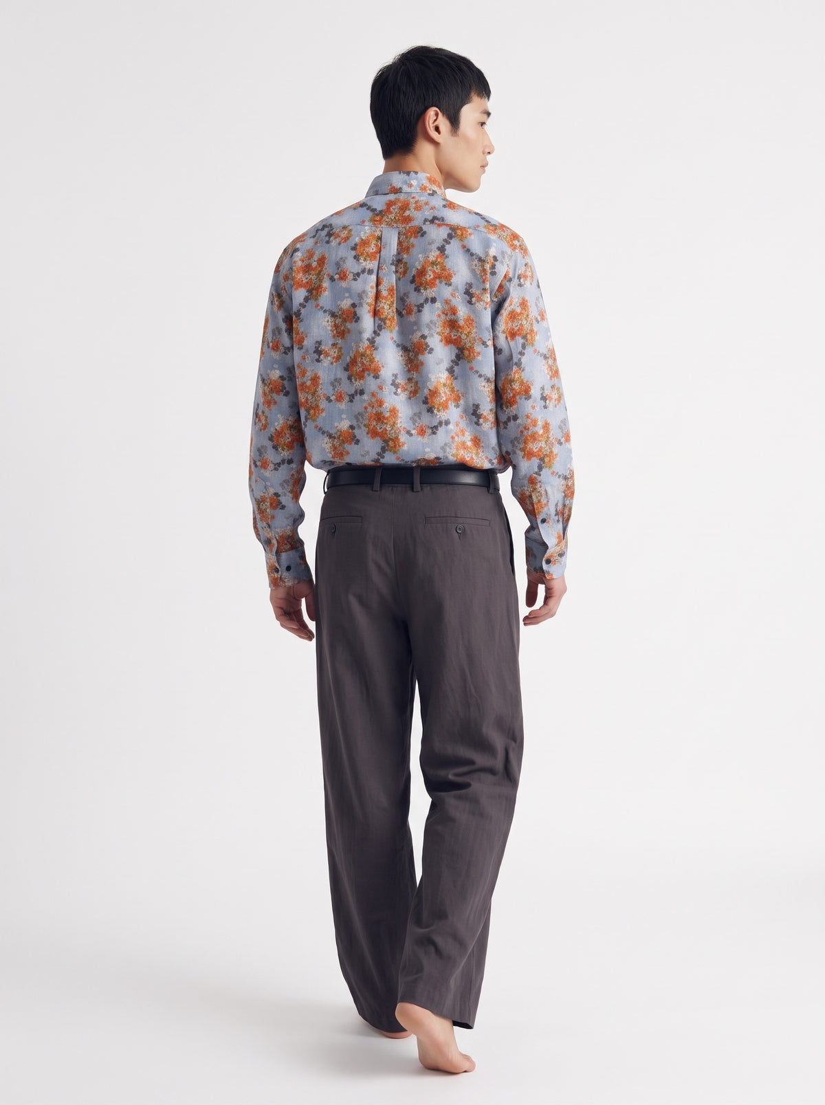 Floral Print Linen Long Sleeve Shirt – Blue Orange