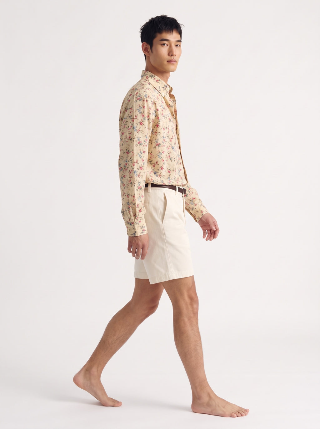 Floral Print Cotton Long Sleeve Shirt – Cream Pink