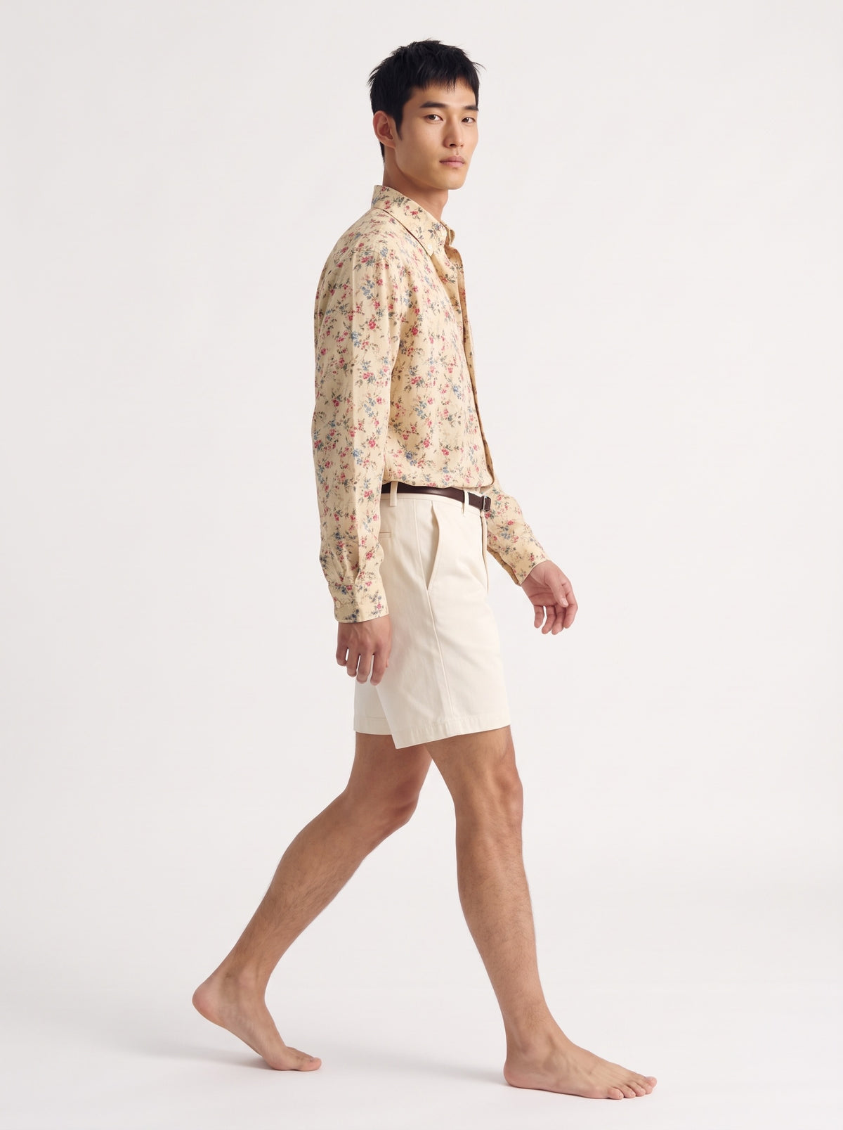 Floral Print Cotton Long Sleeve Shirt – Cream Pink