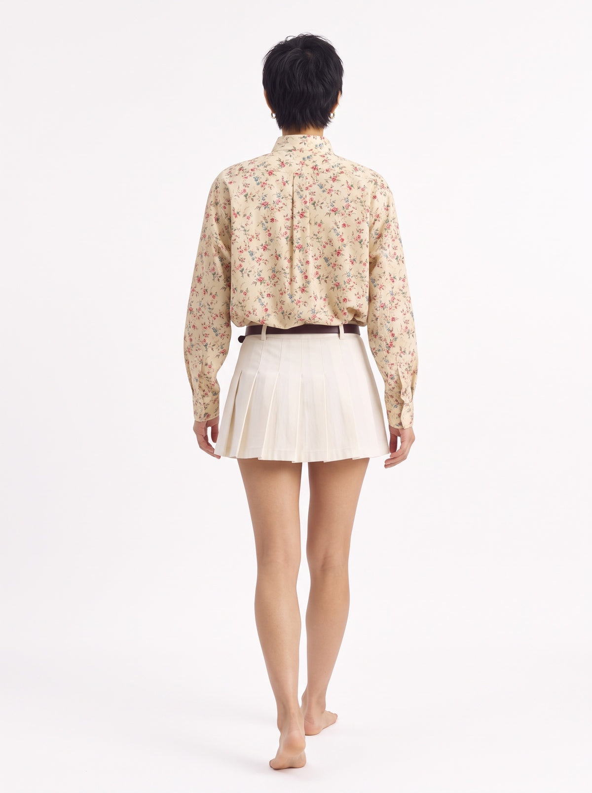 Floral Print Cotton Long Sleeve Shirt – Cream Pink