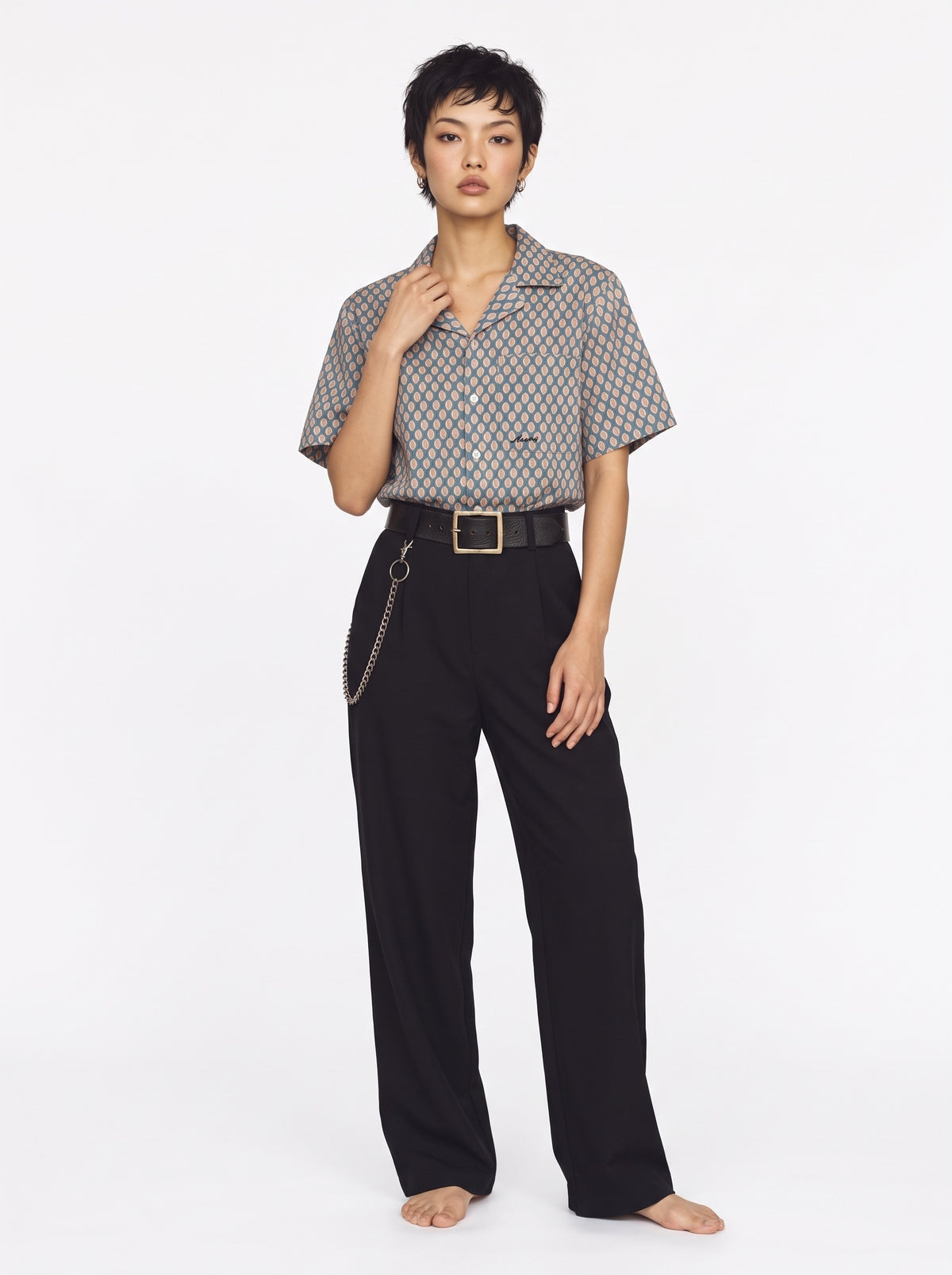 Seed Print Linen Short Sleeve Shirt – Green Red