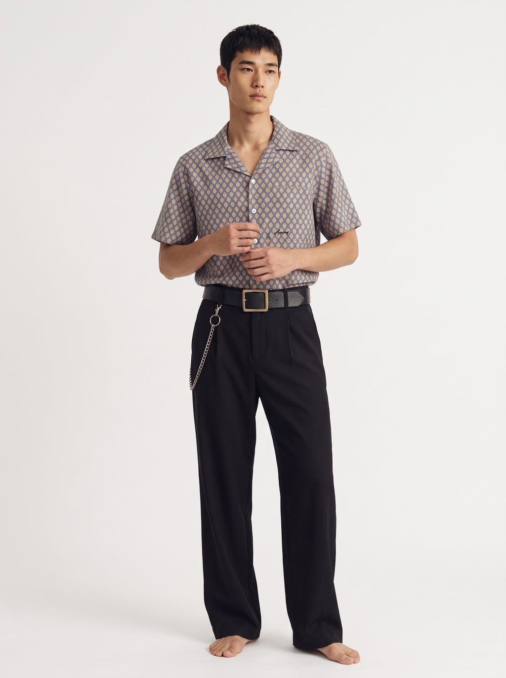 Seed Print Linen Short Sleeve Shirt – Green Red