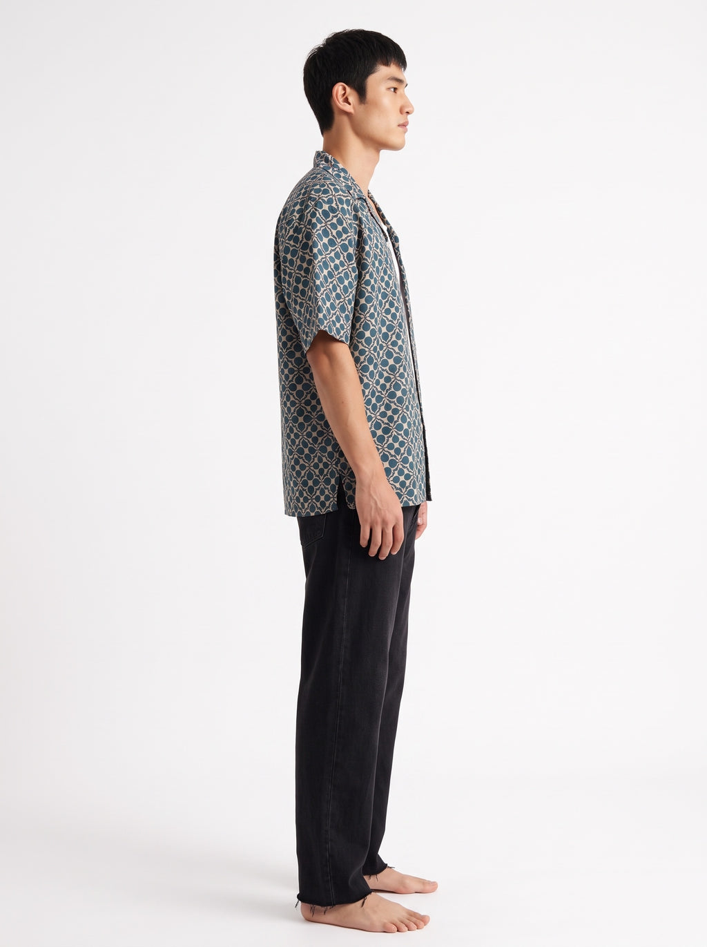Leaf Print Cotton Short Sleeve Shirt – Green