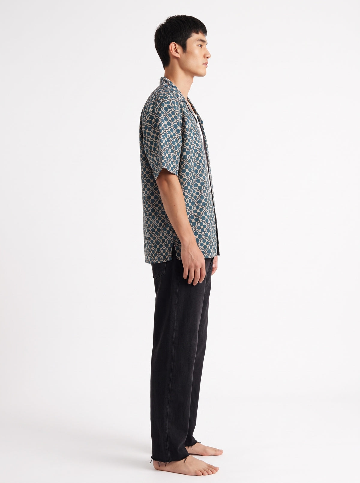 Leaf Print Cotton Short Sleeve Shirt – Green