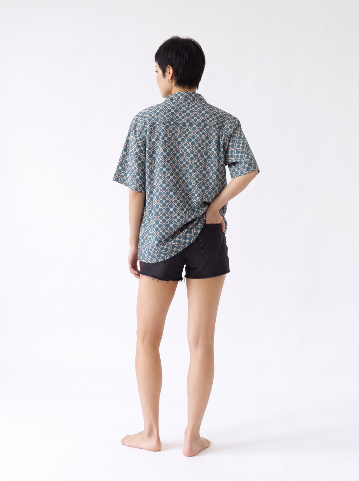 Leaf Print Cotton Short Sleeve Shirt – Green