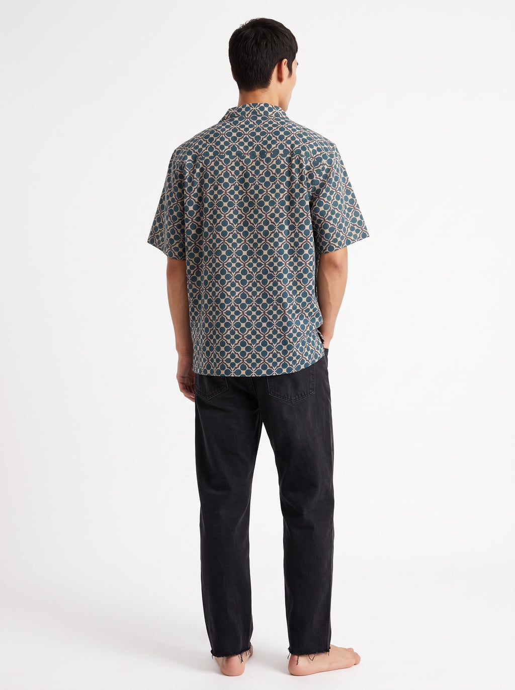 Leaf Print Cotton Short Sleeve Shirt – Green