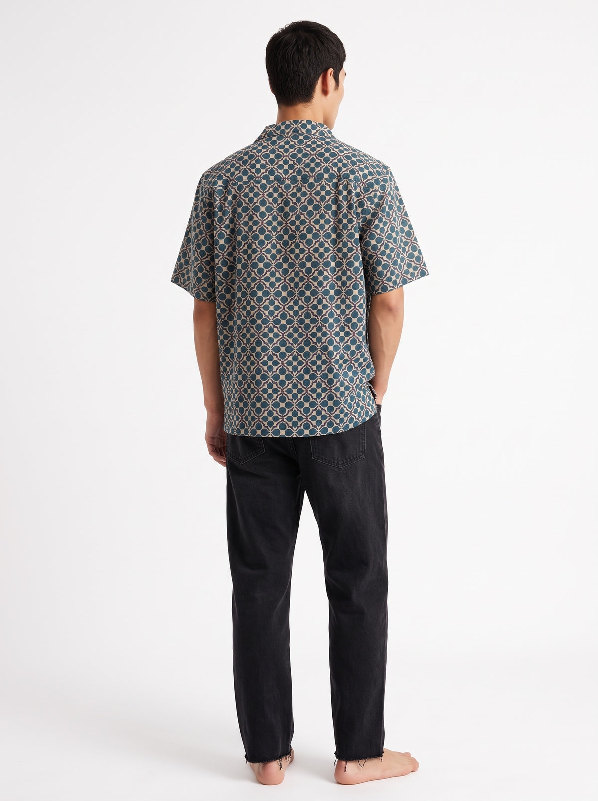 Leaf Print Cotton Short Sleeve Shirt – Green
