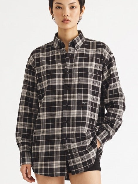Black & White Yarn-Dyed Cotton Check Button-Down Shirt